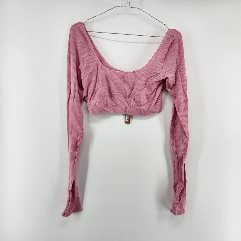 Skims L/XL Halite Pink Wool‎ Rib Long Sleeve Cropped Top NWT